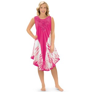 Collections Etc Woven Tie Dye Dress with Embroidery Scooped Neckline, Lightweight Beach Coverup - 1 of 3