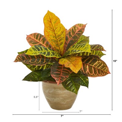 Vibrant Croton 25" Outdoor Artificial Plant in Ceramic Planter