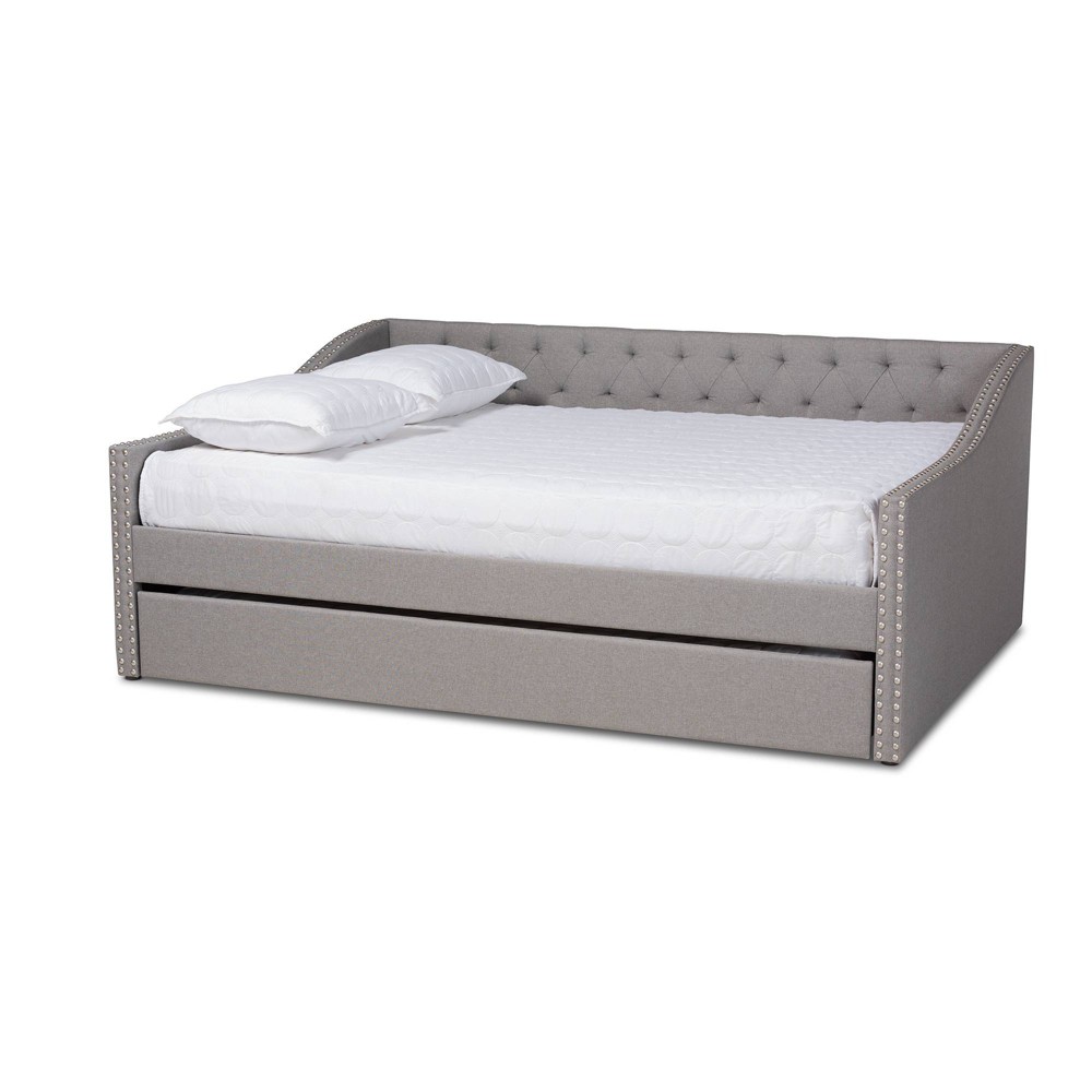 Photos - Bed Queen Haylie Upholstered Daybed with Trundle Light Gray - Baxton Studio