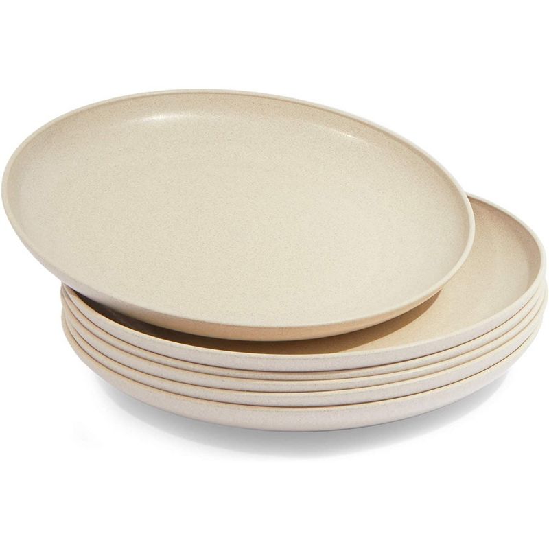 Okuna Outpost Set of 6 Beige Unbreakable Wheat Straw Cereal Dinner Plates Set for Kids, 8 In, 4 of 8