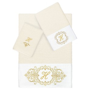 Linum Home Textiles 100% Turkish Cotton MONICA Gold Thread 3PC Embellished Towel Set - 1 of 4