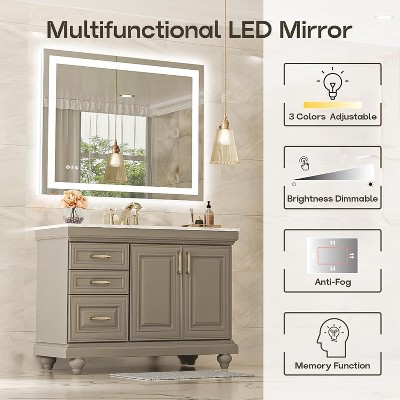 USHOWER 40x32 Inch LED Bathroom Mirror with Anti-Fog and Dimmable Lights