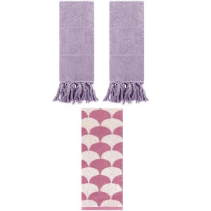 REGALWOVEN 3 Packs Geometric and Solid Absorbent Soft Cotton Hand Towel Set - 1 of 4