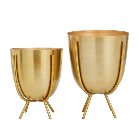 Contemporary 2-Piece Iron Pot Planter Set CosmoLiving by Cosmopolitan Color: Gold