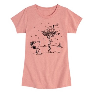 Girls' - Peanuts - Snoopy Woodstock Igloo Fitted Short Sleeve Graphic T-Shirt - 1 of 4