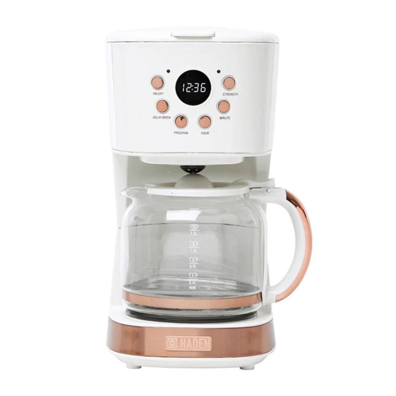 Haden Heritage Innovative 12 Cup Capacity Programmable Vintage Retro Style Home Countertop Coffee Maker Machine with Glass Carafe, Ivory/Copper, 1 of 7