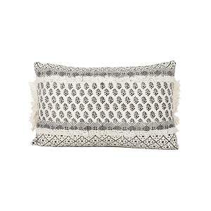 14x22 Inch Boho Print Lumbar Pillow Black & White Cotton With Polyester Fill by Foreside Home & Garden - 1 of 4
