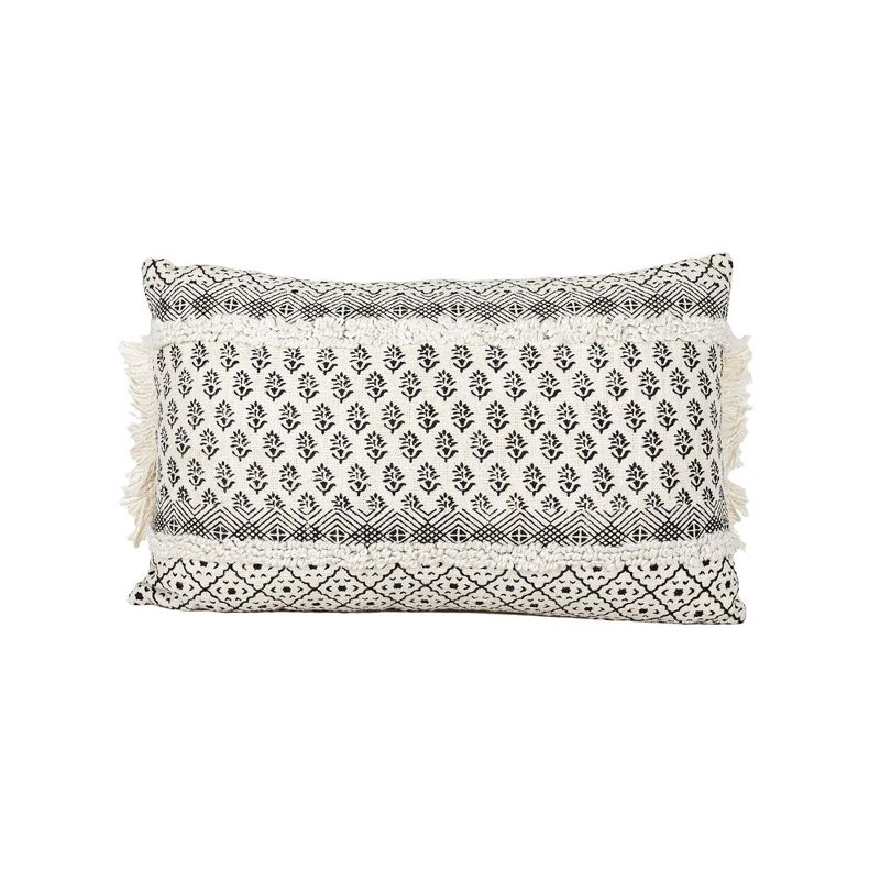 14x22 Inch Boho Print Lumbar Pillow Black & White Cotton With Polyester Fill by Foreside Home & Garden, 1 of 8