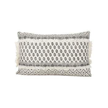 14x22 Inch Boho Print Lumbar Pillow Black & White Cotton With Polyester Fill by Foreside Home & Garden