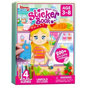 Klever Kits Reusable Sticker Book for Kids - 4 Play Scenes with 200+ Washable Stickers, Creative Activity Birthday Gift for Boys Girls Age 3+ - 1 of 4