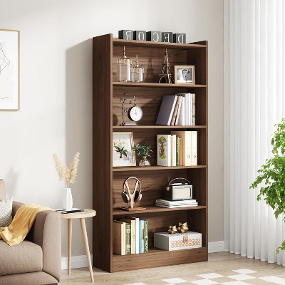 Brown Wood 72" Tall 6-Tier Open Storage Bookshelf