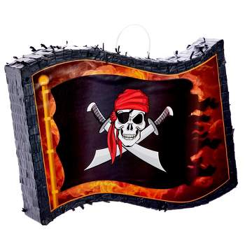 Blue Panda Pirate Pinata Flag for Kids Birthday Party Decorations, Halloween, Skull and Crossbones Design (Small, 12x15.7x3 in)