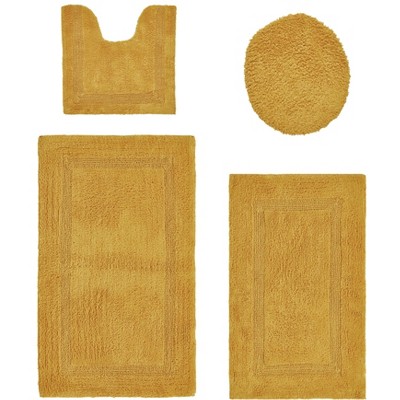 Lux Premium 100% Cotton Tufted Solid Reversible 4 Piece Bath Rug Set – Ultra-Soft, Water-Absorbent, Durable, Machine Washable Bathroom Rug