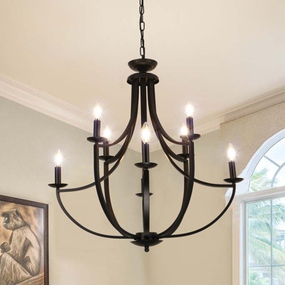 PAKOKULA Mid-Century 8-light Black Branch Retro Candlestick Chandelier for Living Room