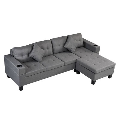 NicBex L-Shaped Convertible Sectional Sofa with Chaise and 2 Cup Holders for Living Room,Apartment,Office,Gray
