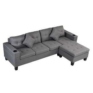 NicBex L-Shaped Convertible Sectional Sofa with Chaise and 2 Cup Holders for Living Room,Apartment,Office,Gray - 1 of 4