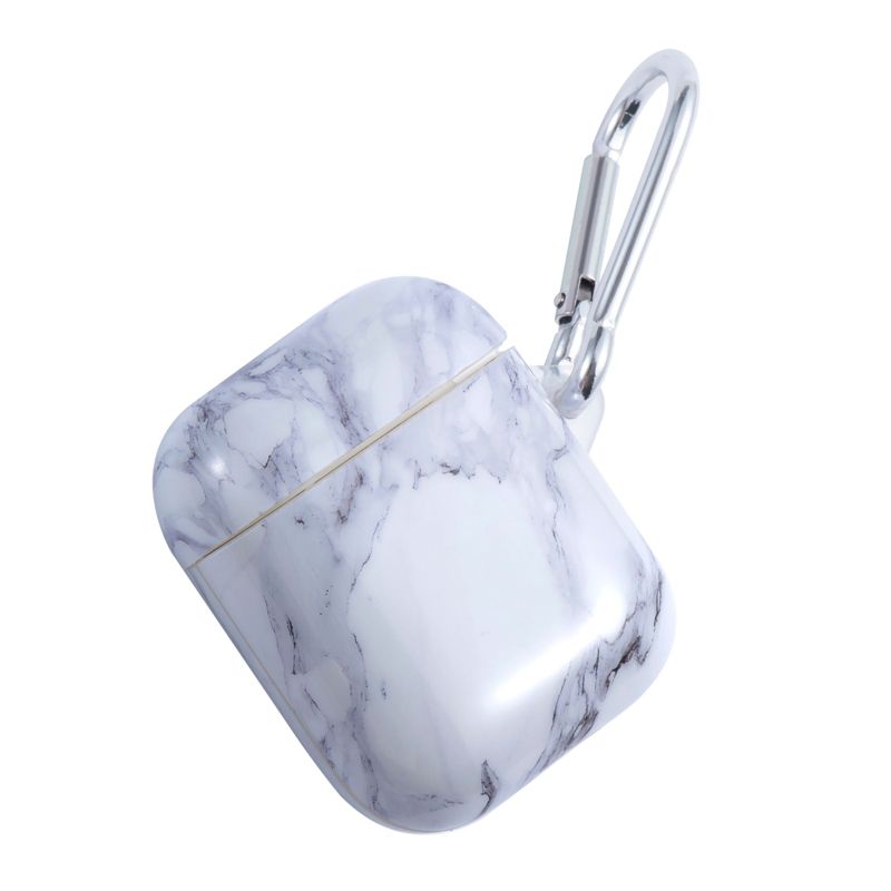 Insten Case Compatible with AirPods 1 & 2 - Smooth Marble Pattern Skin Cover with Keychain, White, 4 of 7