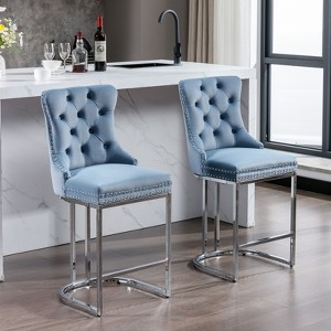 NicBex 26" Counter Height Bar Stools,Velvet Bar Stools Set of 2,Button-Tufted Back Island Chairs with Chrome Metal Base,Stool Chair for Kitchen - 1 of 4