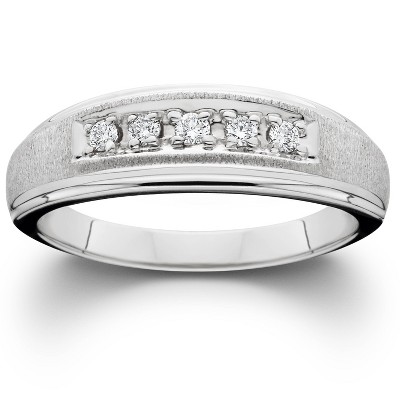 Pompeii3 Mens Natural VS Diamond Brushed Wedding Ring 14K White Gold SZ 10 (Not Enhanced) - Size 10