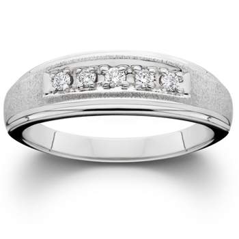 Pompeii3 Mens Diamond Wedding Brushed Ring 10K White Gold