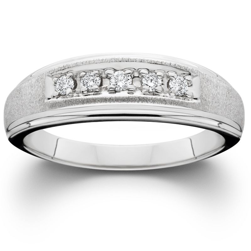 Pompeii3 Mens Diamond Wedding Brushed Ring 10K White Gold, 1 of 4