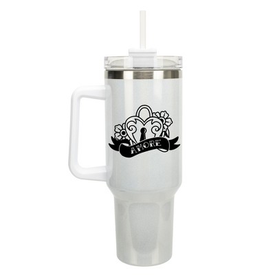 100 North Amore Locket of Love Heart Italian Wrap-Around 40 Oz. Stainless Steel Water Bottle Coffee Mug, Spill & Leak Resistant, Travel Tumbler with