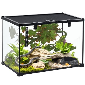PawHut 14 Gallon Glass Reptile Terrarium Tank, Box Full View with Visually Appealing Sliding Screen Top for Lizards, Frogs, Snakes, Black - 1 of 4