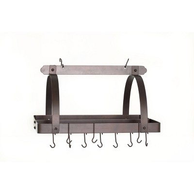 Old Dutch International Oiled Bronze Rectangular Hanging Pot Rack with Grid and 24 Hooks