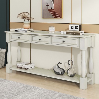 NicBex 3 Drawer Console Table with 1 Open Bottom Shelf,Entryway Table with Black Round Deco Knobs,Modern Couch Table for Living Room