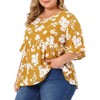 Agnes Orinda Women's Plus Size Floral Pleated V Neck Short Sleeve Tiered Babydoll Blouses - 2 of 4