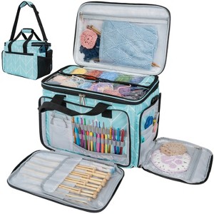 PAVILIA Knitting Bag Yarn Storage Tote, Large Crochet Organizer Holder for Crocheting Knitter Project Accessories Supplies Set Gifts - 1 of 4