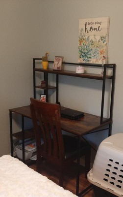 Bestier Computer Home Office Desk with Metal Frame, Hutch, Bookshelf, Under  Desk Storage, and Working Table for Small Bedroom Space, Rustic Brown