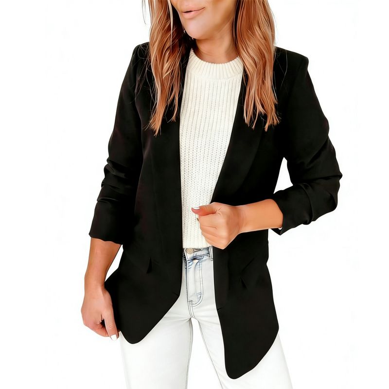 YESFASHION Women's Casual Cardigan Work Office Blazer Long Sleeve Lapel Button Slim Suit Jacket,L,Black