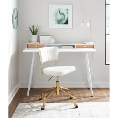 Cream Velvet and Gold Metal Swivel Task Chair