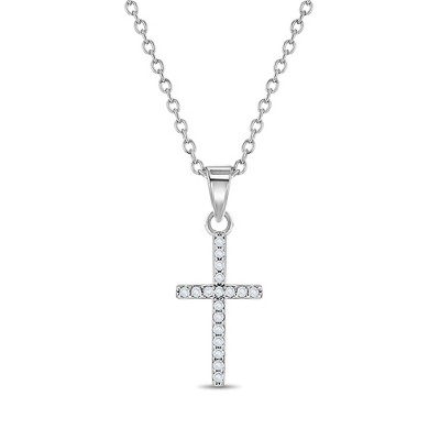 Girls' Cubic Zirconia Religious Cross Sterling Silver Necklace - In ...