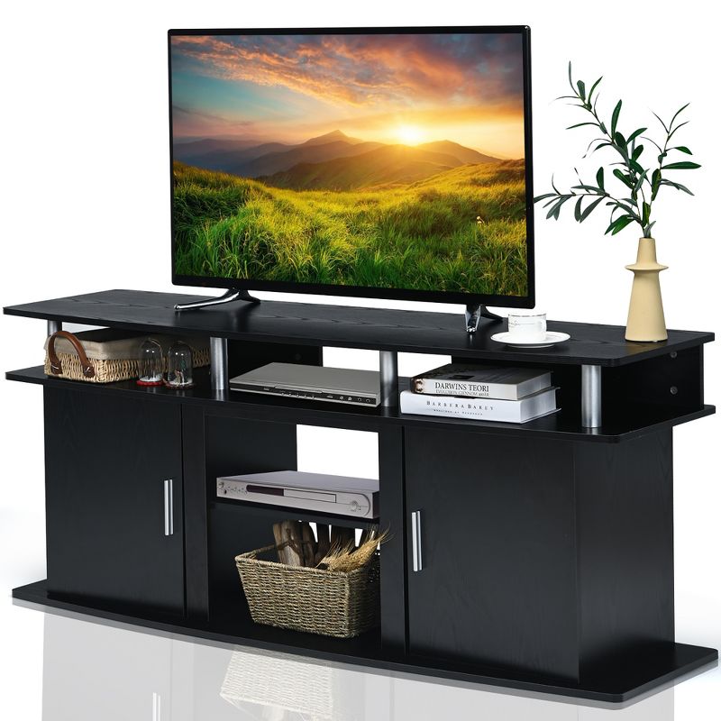 Costway 63'' TV Stand Entertainment Console Center W/ 2 Cabinets Up to 70'' Black\Walnut, 1 of 11