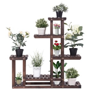 Costway Outdoor Wooden Plant Flower Display Stand 6 Wood Shelf Storage Rack Garden - 1 of 4