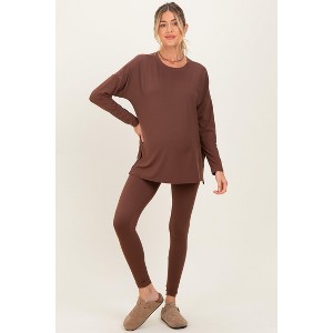 Pinkblush Brown Brushed Knit Maternity Oversized Top and Legging Set - 1 of 4