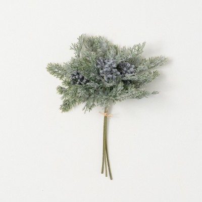 Artificial Snowy Pine With Blue Berries Green 15"H