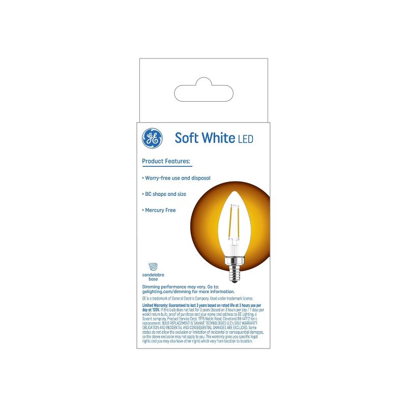GE 2pk 4 Watts Soft White Candelabra Base Decorative Light Bulbs, 3 of 7