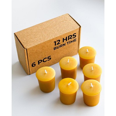 Pure Beeswax Votive Candles Set of 6 - Handmade Honey Yellow Votive Candles Beeswax Natural - 10 Hours Burning Pure Bees Wax Candles for Home