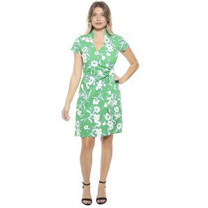 24seven Comfort Apparel Womens Floral Collar Knee Length Side Tie Wrap Dress  : Target