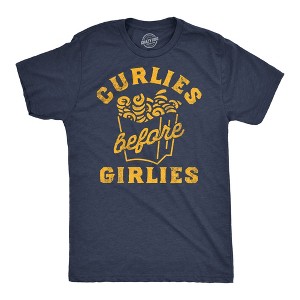 Mens Funny T Shirts Curlies Before Girlies Sarcastic Curly Fries Graphic Tee For Men - Crazy Dog Men's T Shirt - 1 of 4