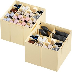 2-Pack Shoe Storage Bins with Dividers - Holds 16-32 Pairs of Shoes, Foldable Design for Seasonal Flexibility - 1 of 4