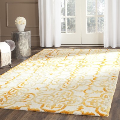Hand-Tufted Ivory and Gold Wool Geometric Area Rug, 9' x 12'