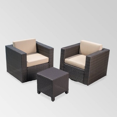 Puerta 3pc Wicker Swivel Chat Set - Dark Brown/Beige - Christopher Knight Home