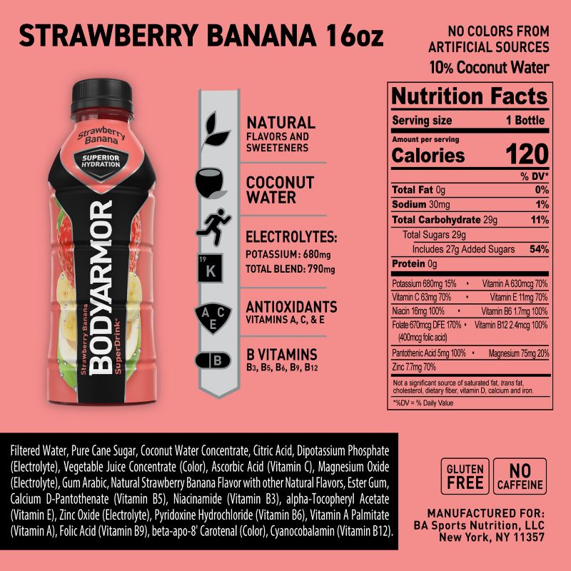 BODYARMOR Strawberry Banana - 16 fl oz Bottle, 4 of 12
