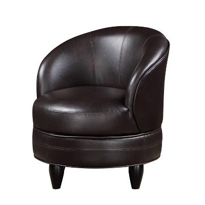 Sophia Brown Faux Leather Swivel Barrel Accent Chair