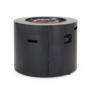 GDFStudio Jasmine Outdoor 40,000 BTU Iron Circular Fire Pit Table, Brushed Black - 1 of 4