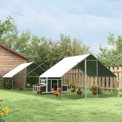 Large Silver Metal Chicken Coop with UV-Resistant Cover